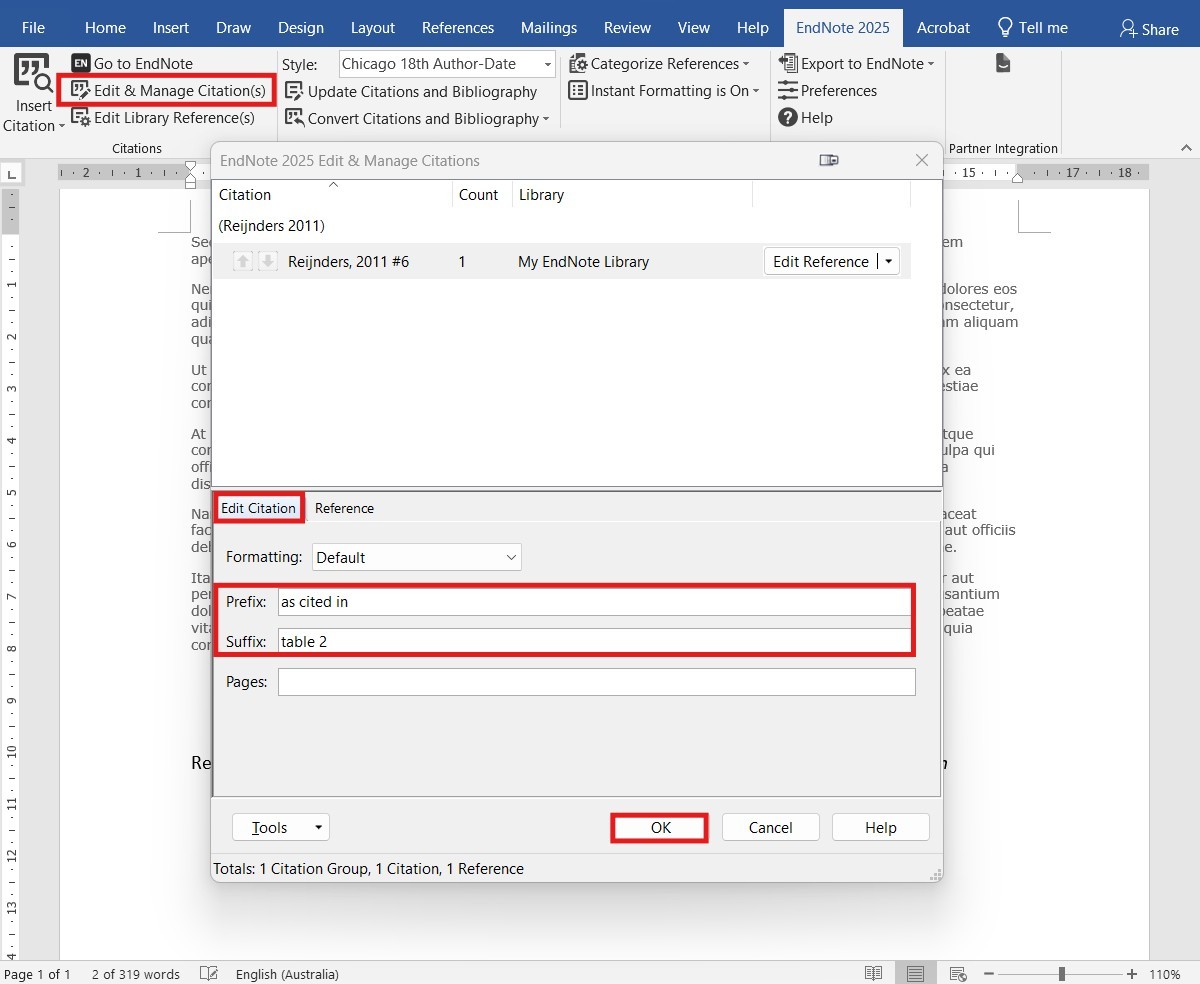 Edit citations in Word - EndNote 2025 for Windows - Subject and ...