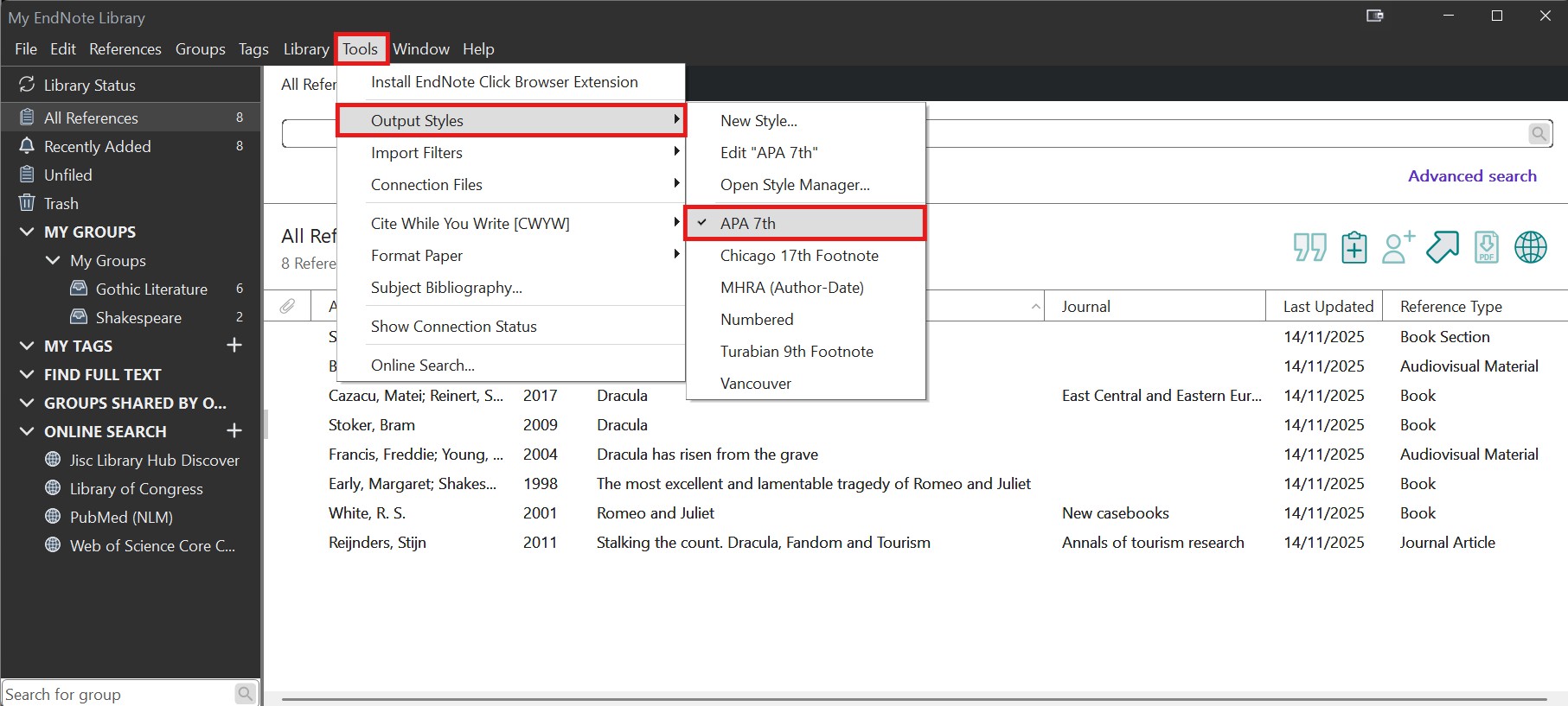 Set Output Style - EndNote 2025 for Windows - Subject and Research ...