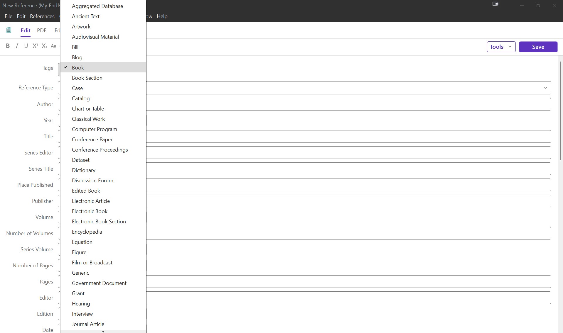 Enter References Manually - EndNote 2025 for Windows - Subject and ...