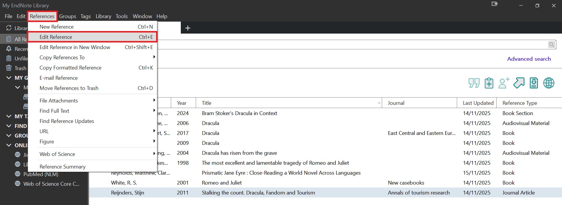 References Edit Enter References Manually - EndNote 2025 for Windows - Subject and ...