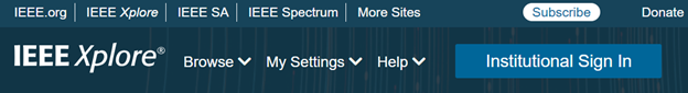 IEEE Xplore database with an Institutional Sign in option 
