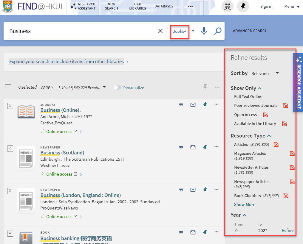 Find@HKUL scope and refine result