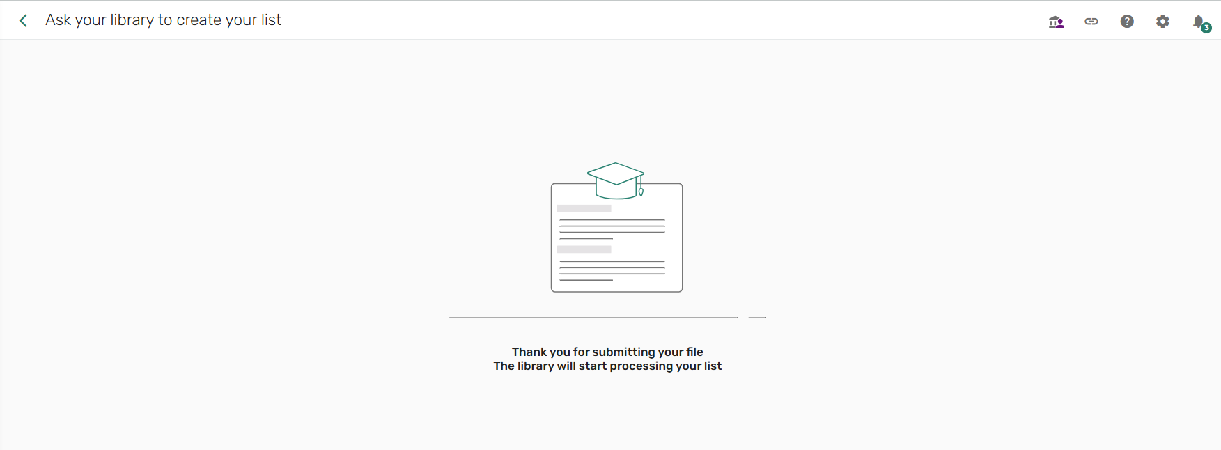 Library confirmation of receiving reading list creation request