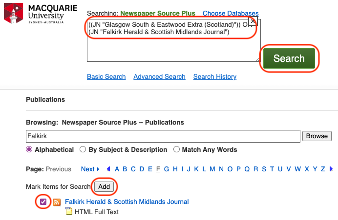 Searching by newspaper title