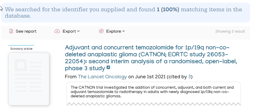 Screenshot of Overton showing the details of an academic article in the search results