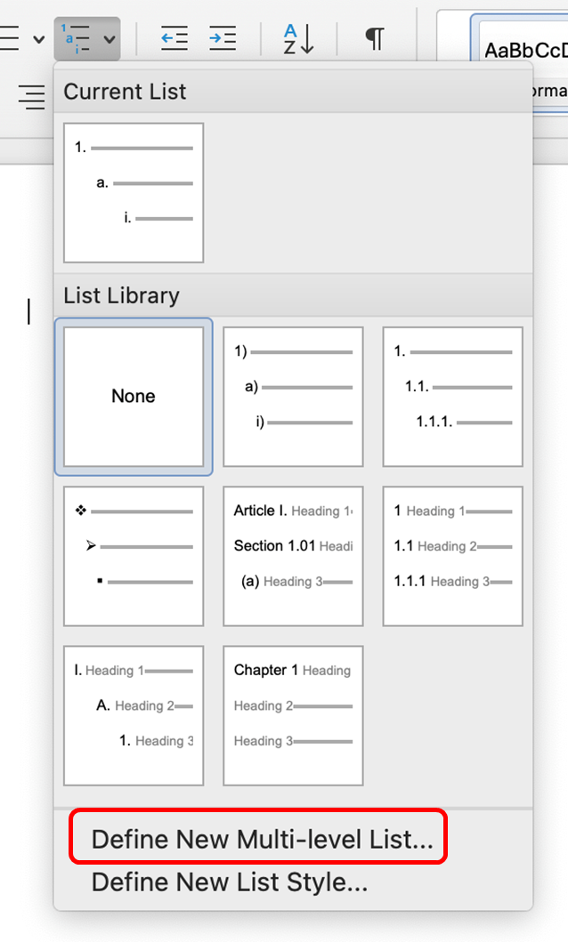 Multilevel lists - Word for graduate researchers using Mac - LibGuides ...