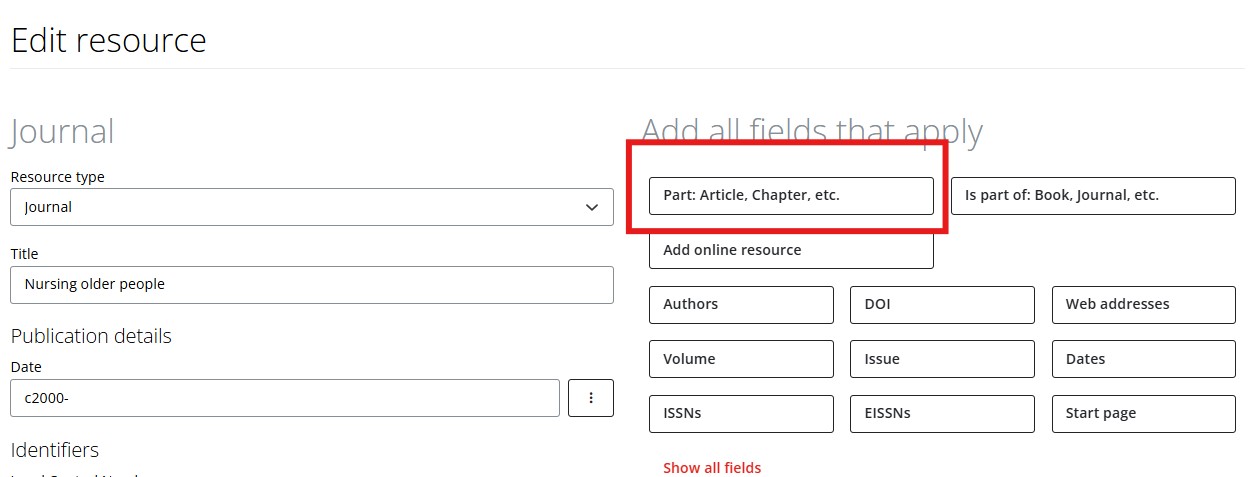 Adding article details from print journal