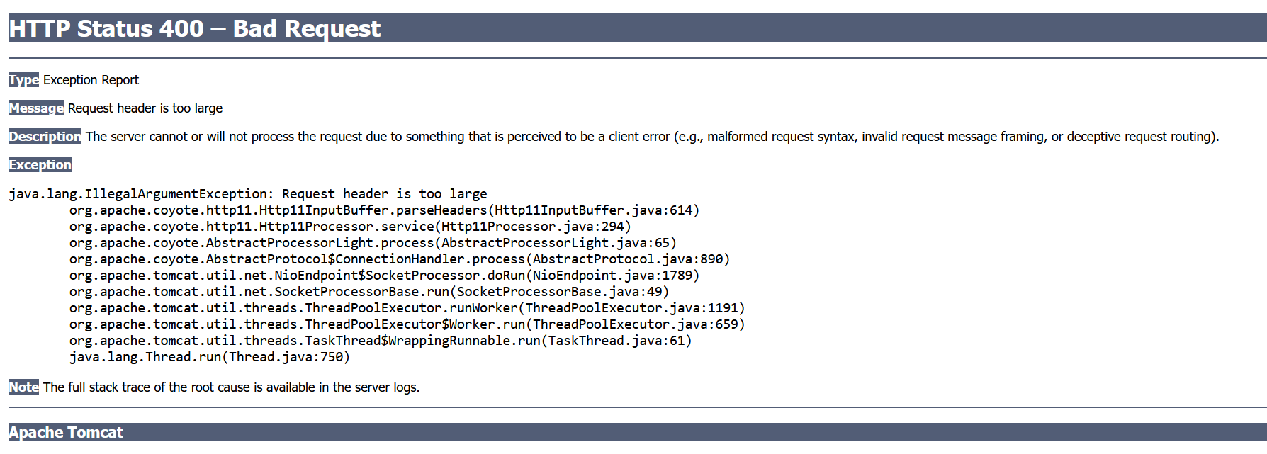 HTTP Status 400 - Bad Request error message