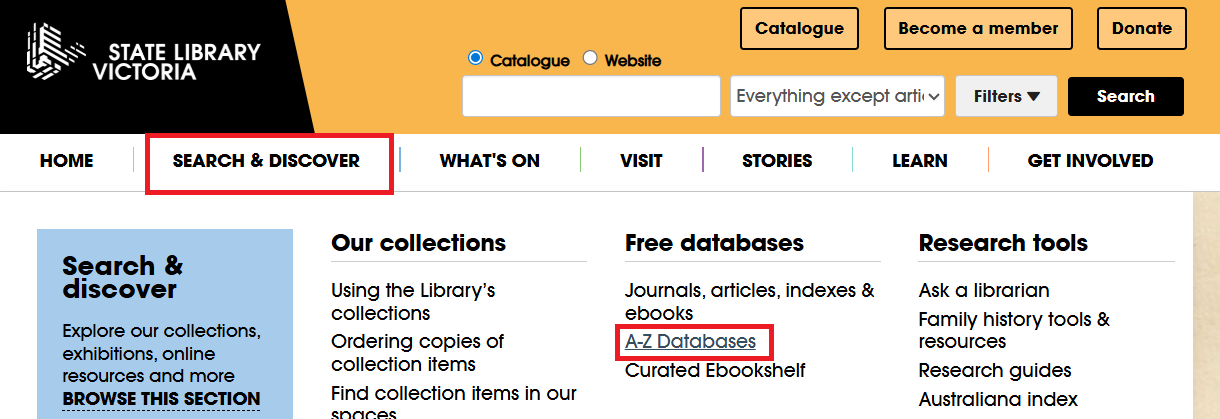 A-Z Databases in the Search & Discover menu