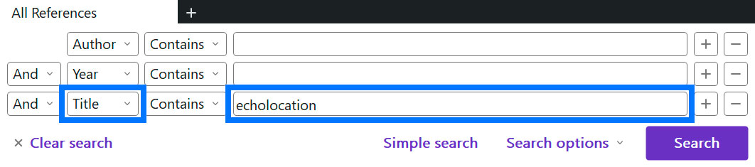searching for references in endnote desktop using advanced search function
