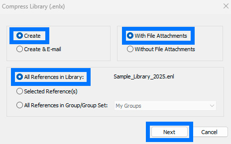 compress an endnote desktop library