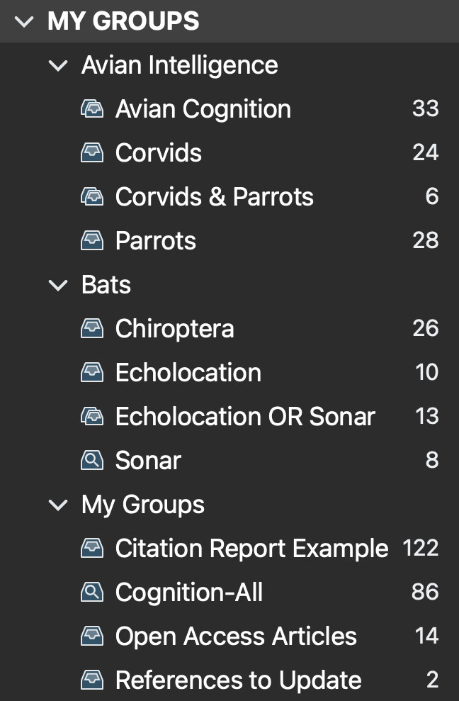 an example of a group set by sub topics in endnote desktop
