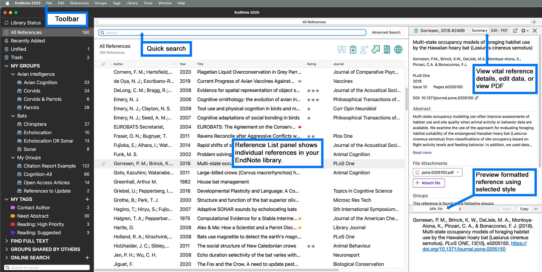 endnote library screen