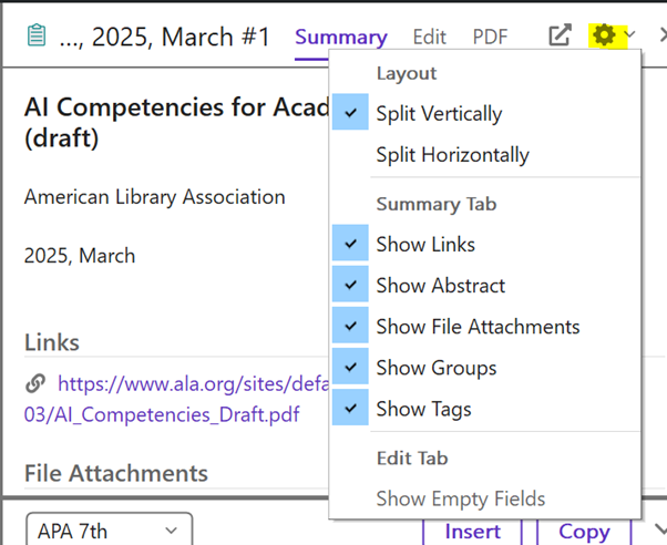 Customise summary option in EndNote