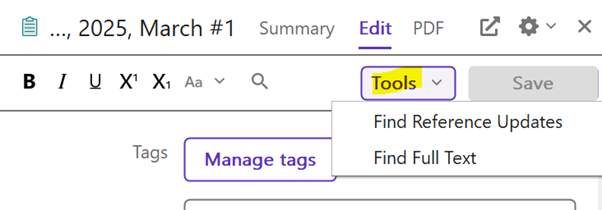 Find Reference Updates / Find Full Text option in Edit mode in EndNote