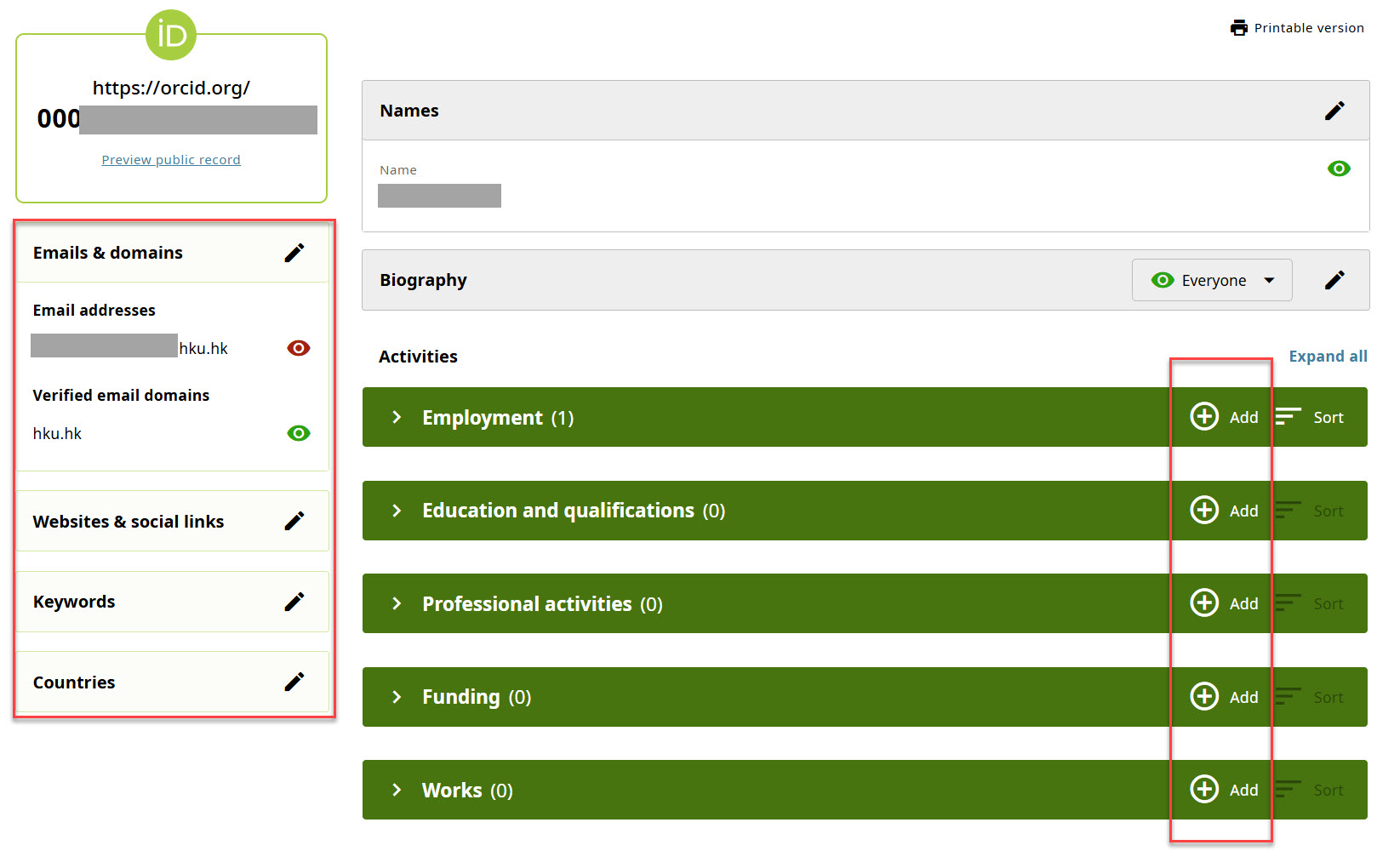 ORCID profile page
