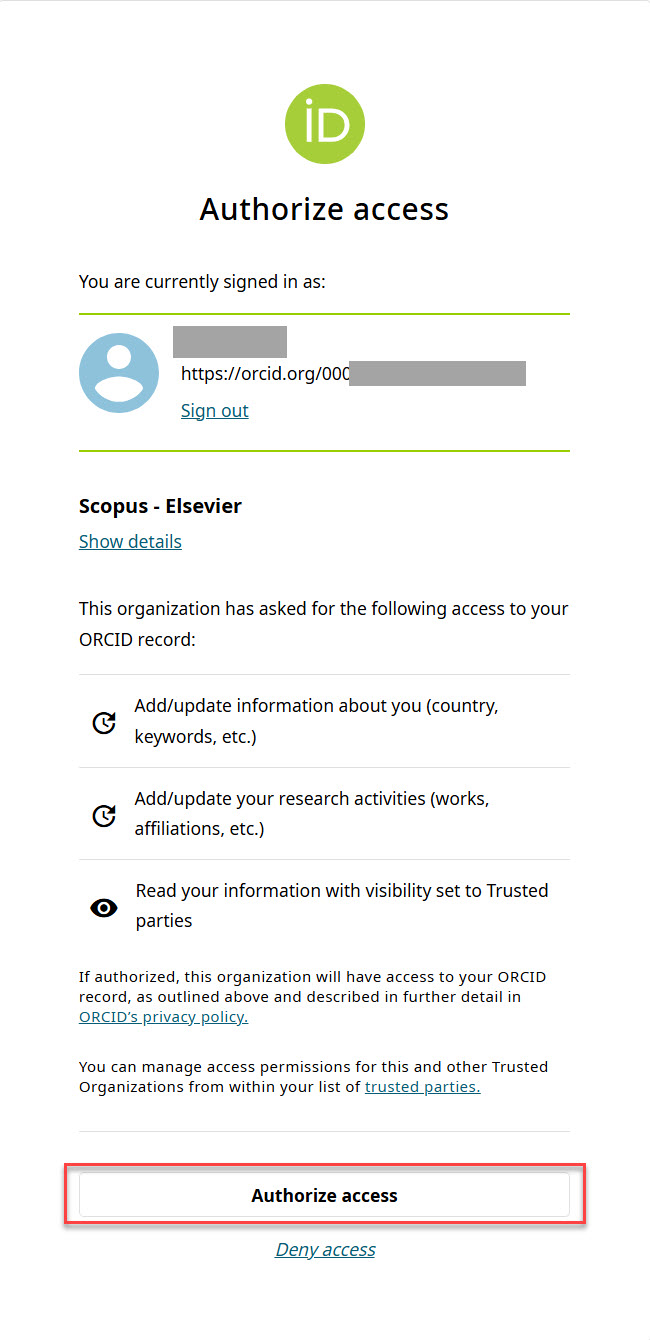 Authorize access (scopus)