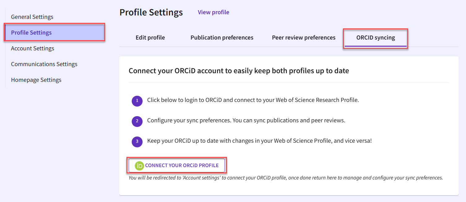 ORCID syncing setting