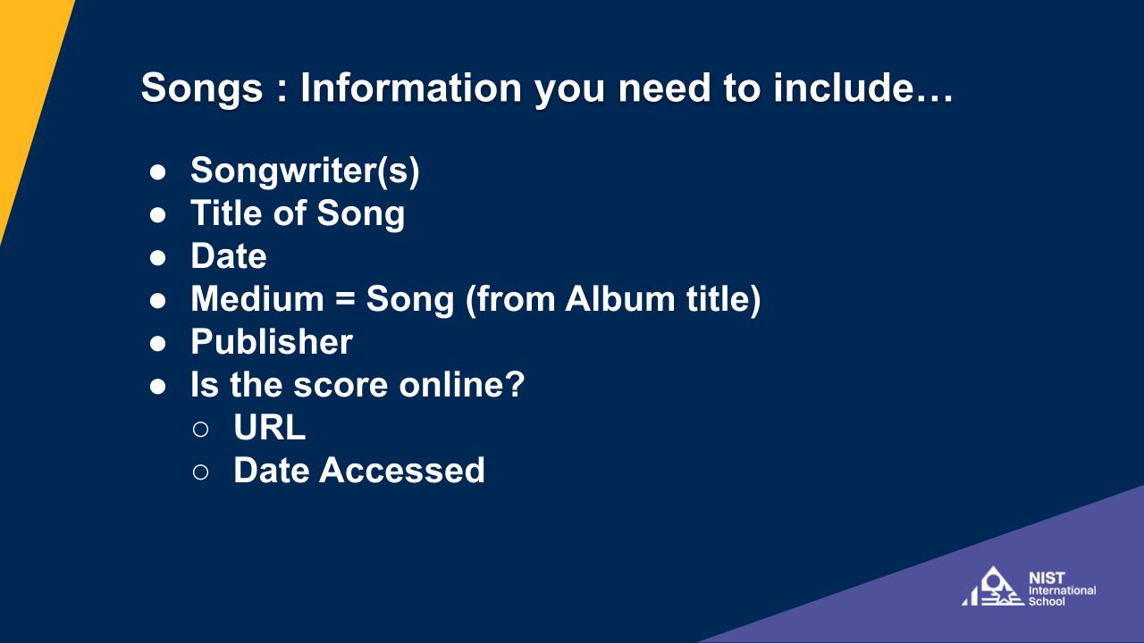 Music Scores, Songs and Albums - Citations & References (New ...