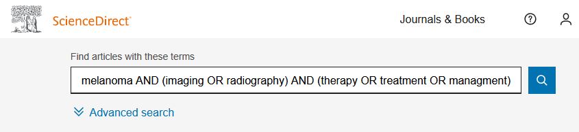 Science Direct search of melanoma AND (imaging OR radiography) AND (therapy OR treatment OR managment)