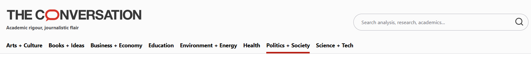 Snapshot of The main toolbar of The Conversation website