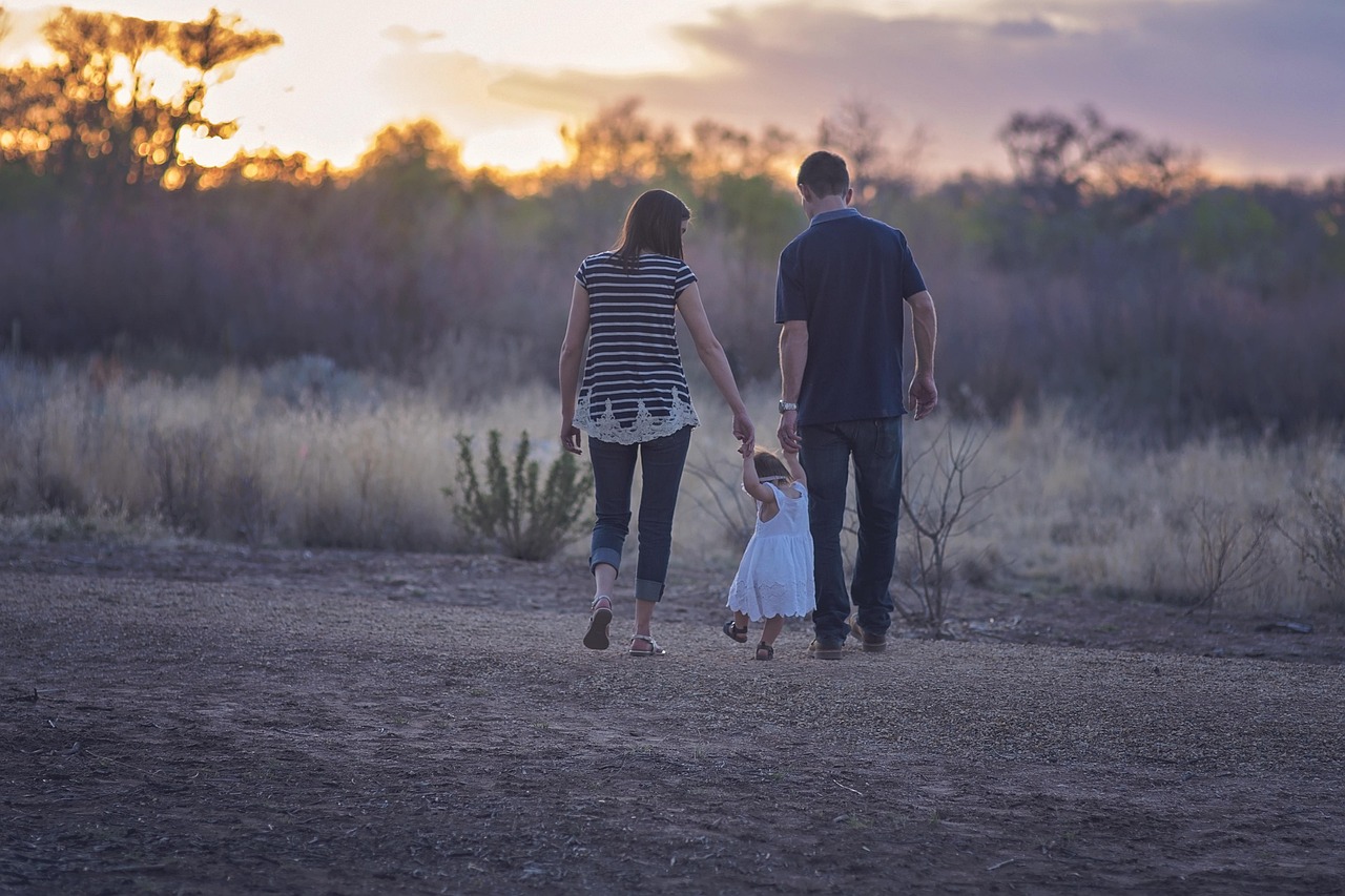 Photo of a family walking in the countryside