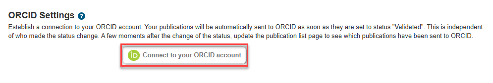 RIMS My setting page with the "Connect to your ORCID account" button