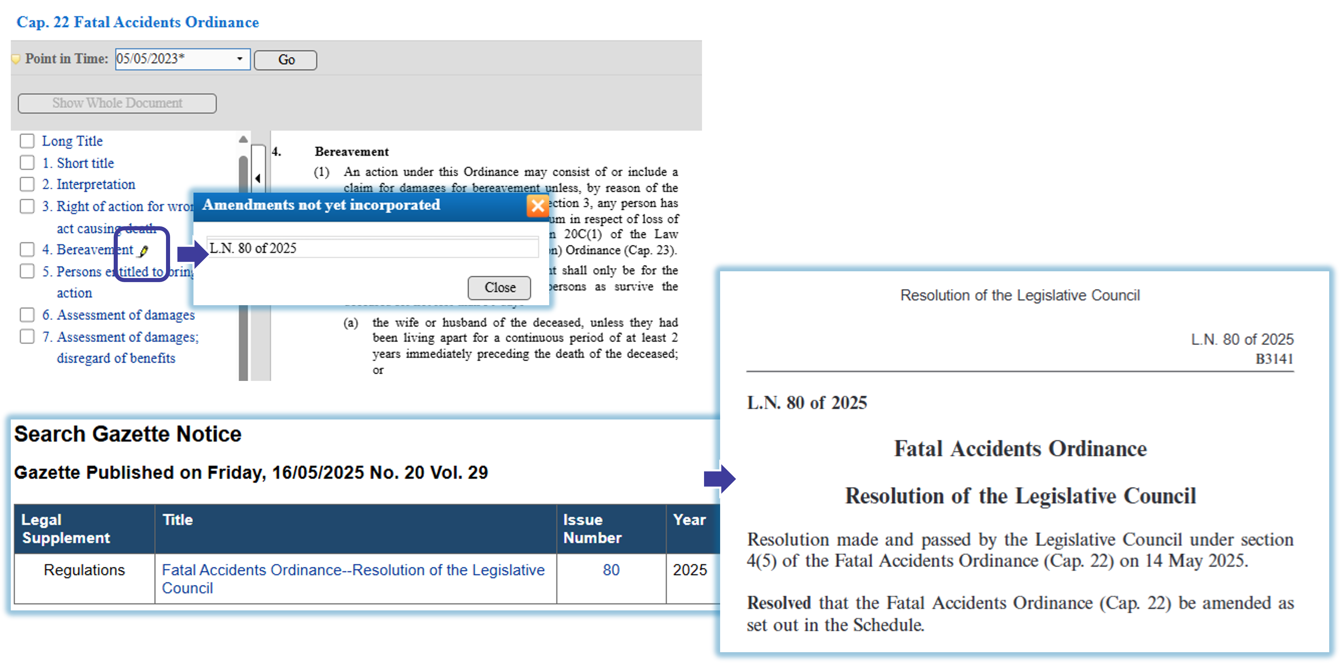 Stpes to access full text of legislation from Gazette for the law with pending update in HKeL