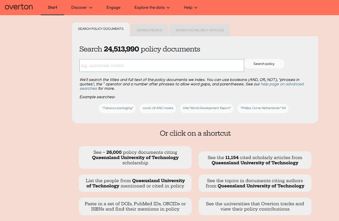 Overton snapshot of home webpage and link to webpage