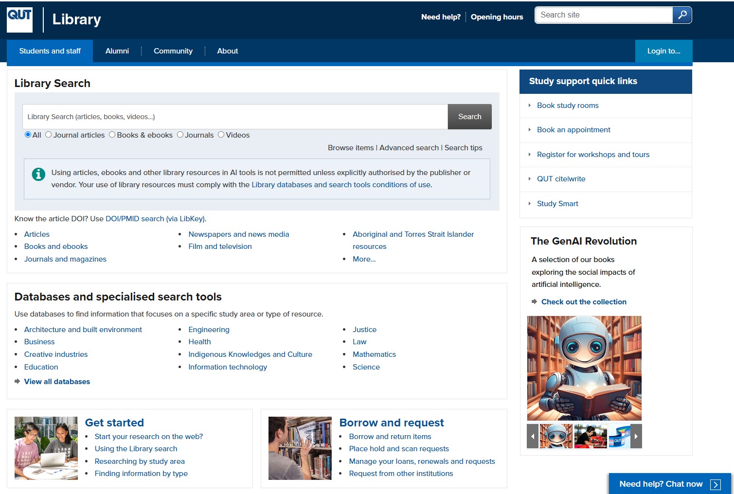 QUT Library Homepage