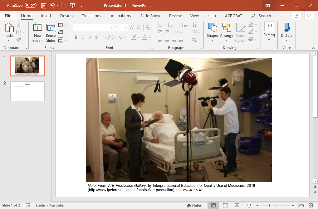 Screening showing a PowerPoint slide with an embedded image and caption