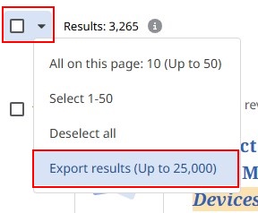 EBSCOhost export example showing drop-down menu