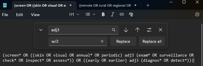 Find and replace example - from adj3 to w/2