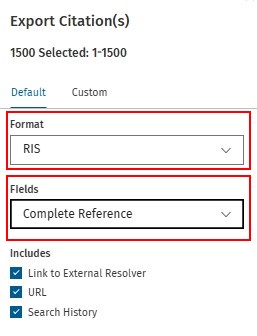 Example of exporting from Ovid with Format: RIS and Fields: Complete Reference