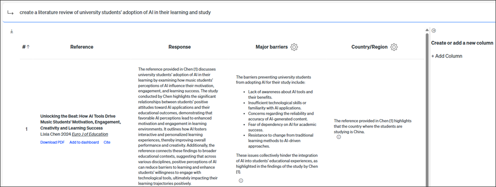 scite assistant results added two columns