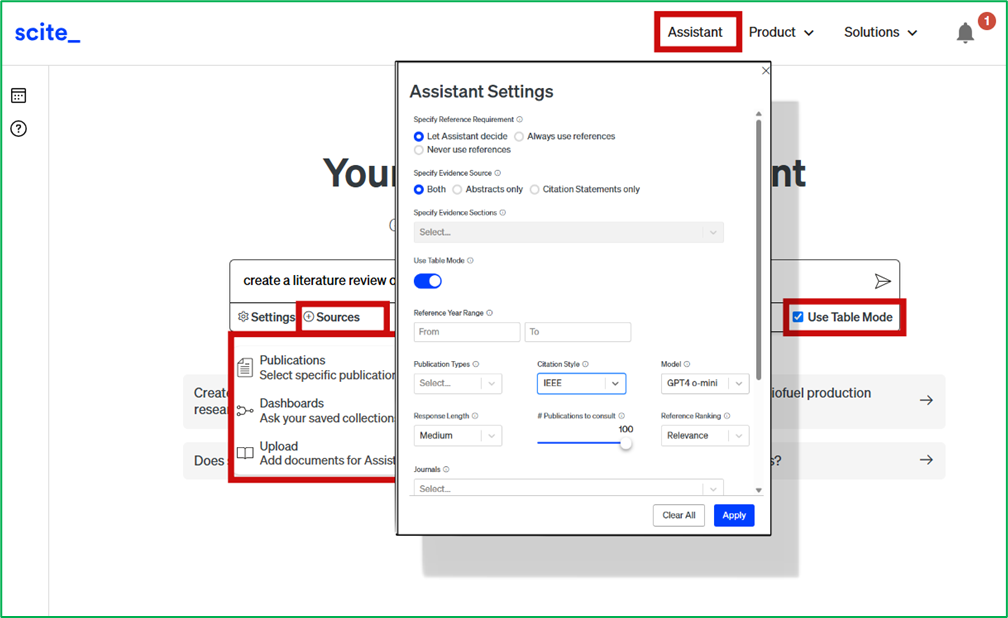 scite assistant setting