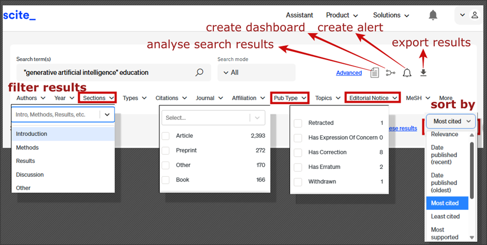 Scite - manage keyword search results