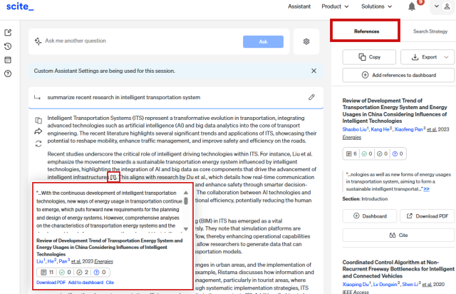 scite non table mode showing references