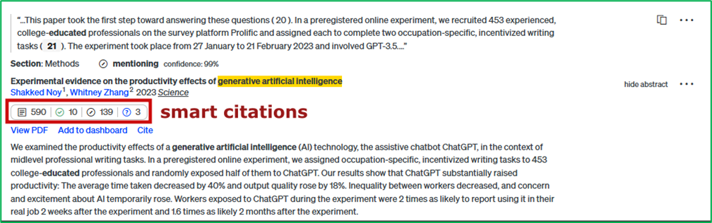 Scite record showing smart citations