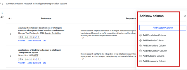 scite table results add column
