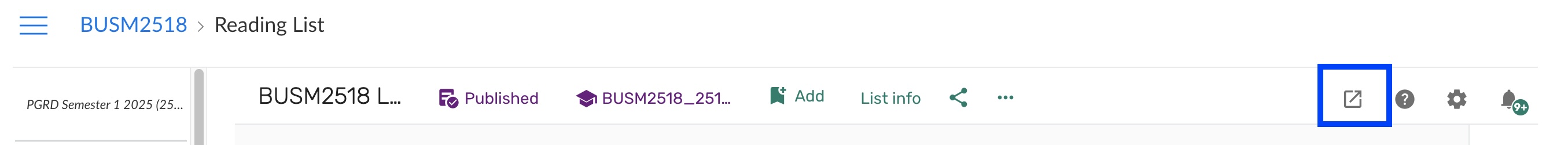 Using the 'open in new tab' link to view 'lists'