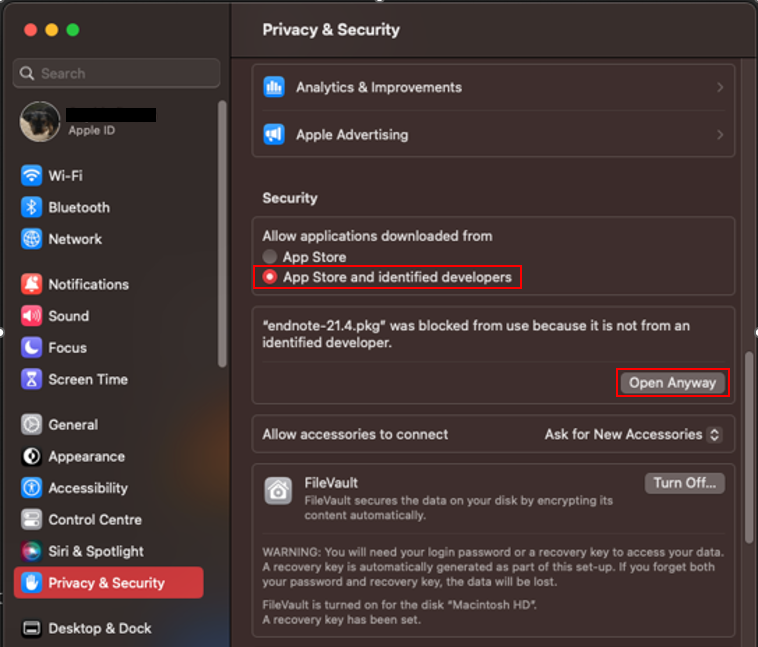 A screenshot of installing EndNote on Mac 2025