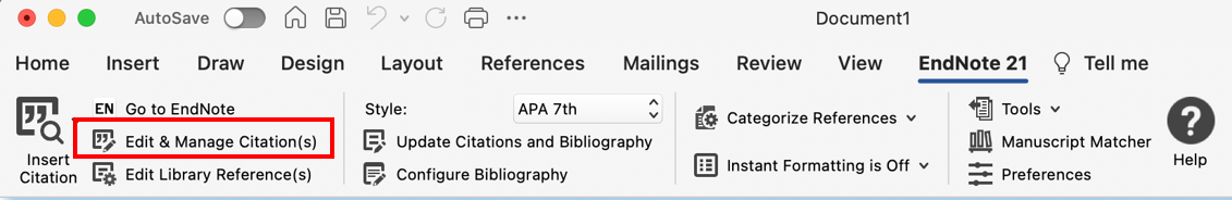 Screenshot for editing citations on a Mac