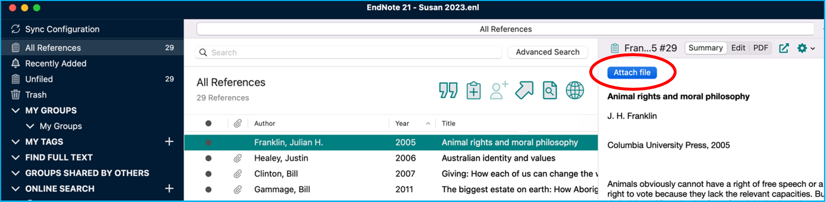 Attaching file using the Attach File function screenshot