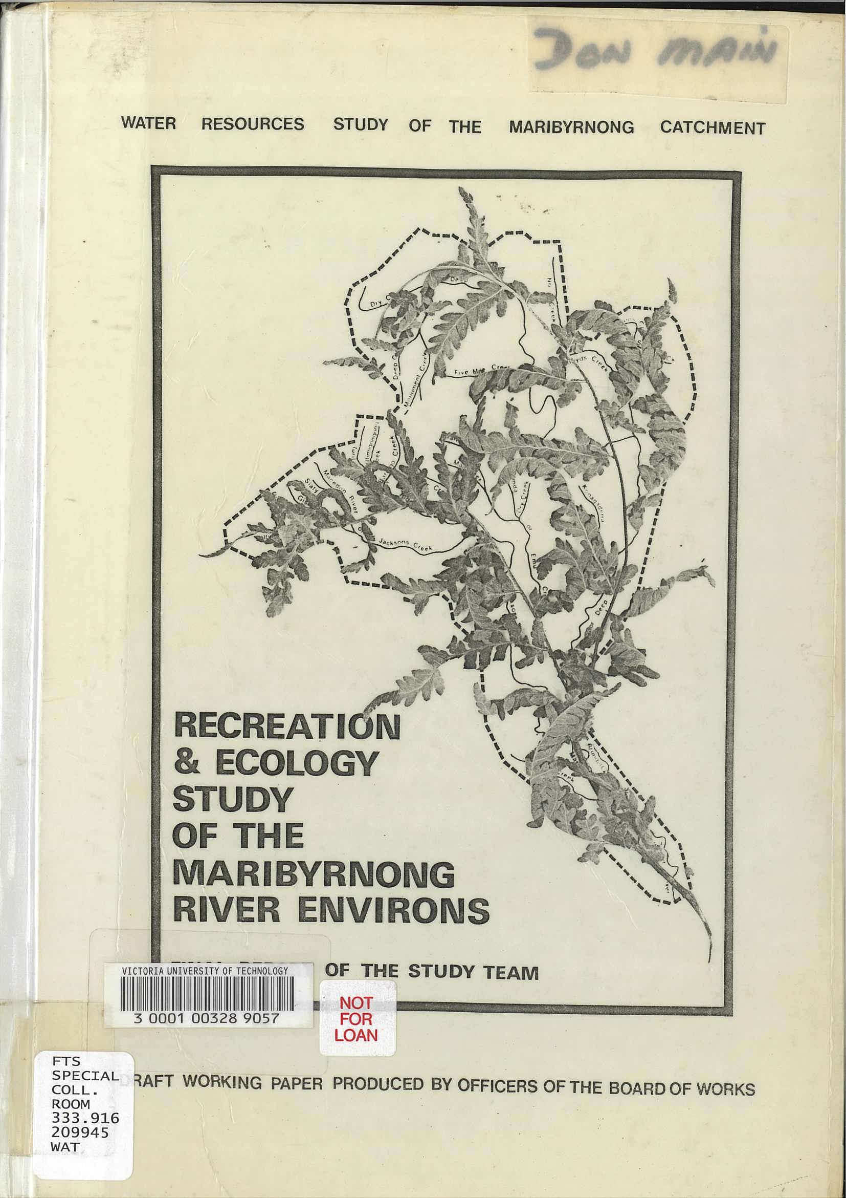 Water resources study of the Maribyrnong catchment : recreation and ecology study of the Maribyrnong River environs