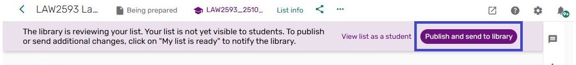 Screenshot showing where the publish and sent to library option is