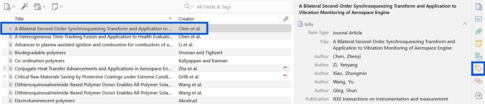 Adding tags to a reference in Zotero Desktop.