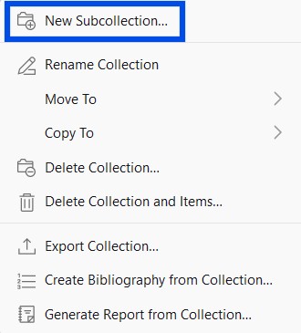 New subcollection option in Zotero Desktop.
