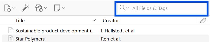 Search bar to search for existing references in Zotero Desktop.