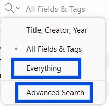 Selecting the fields in which to search for existing references in Zotero Desktop.